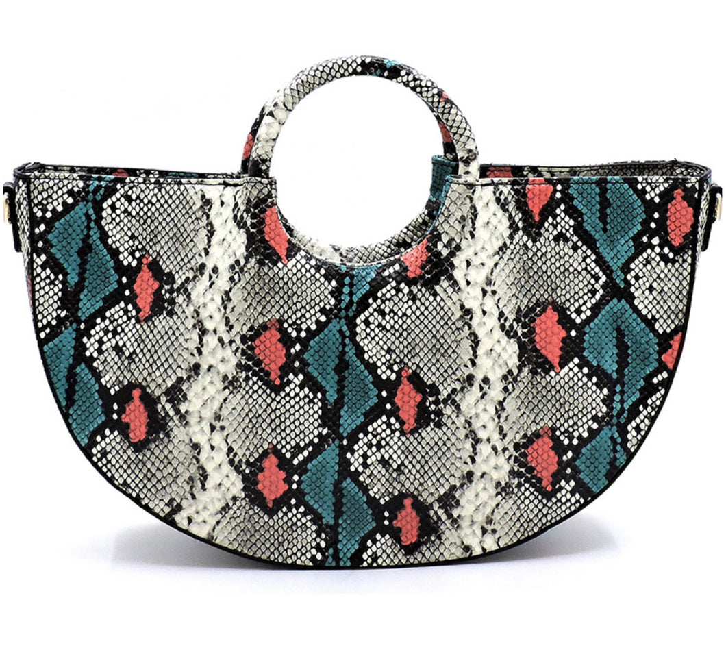 Python Snake Skin Half Moon Satchel With Matching Wallet