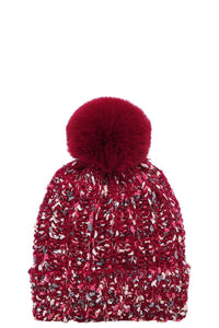 CUTE POMPOM MULTI COLOR WOVEN BEANIE